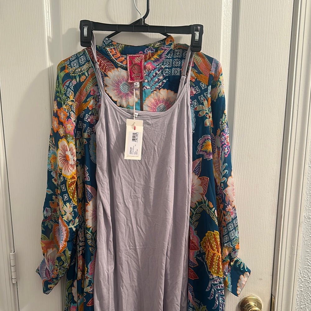JOHNNY WAS WILD IMANA DRESS (SLIP), Multicolor Floral Long Sleeve. Two Pieces - Picture 10 of 15